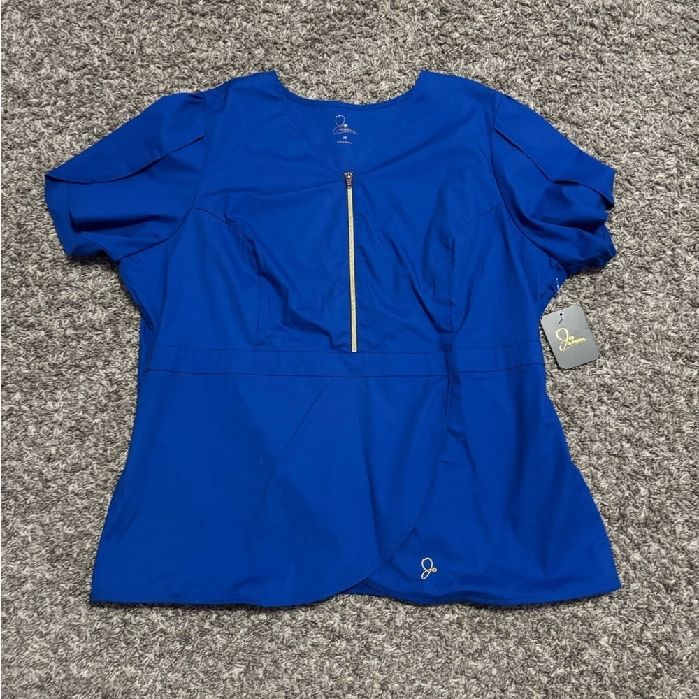 Jaanuu Women's Blue Zip-Front Scrub - Picture 2 of 9